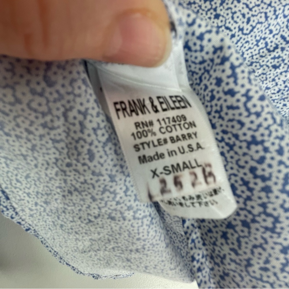 Frank & Eileen Barry Blue Micro Print Button-Up Shirt XS - Picture 4 of 5